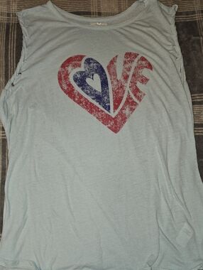 Maurices Light Blue Tank with Red and Blue Heart Graphic